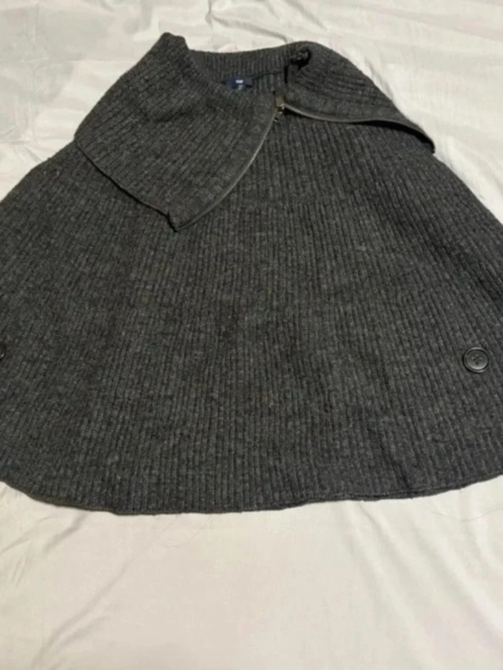 GAP Charcoal Ribbed Zip-Shoulder Sweater Cape